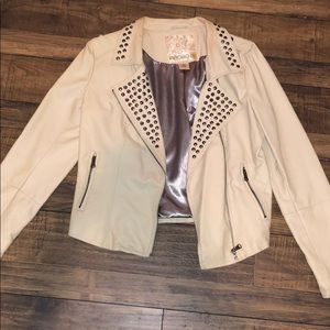 Cream faux leather jacket with stud detail
